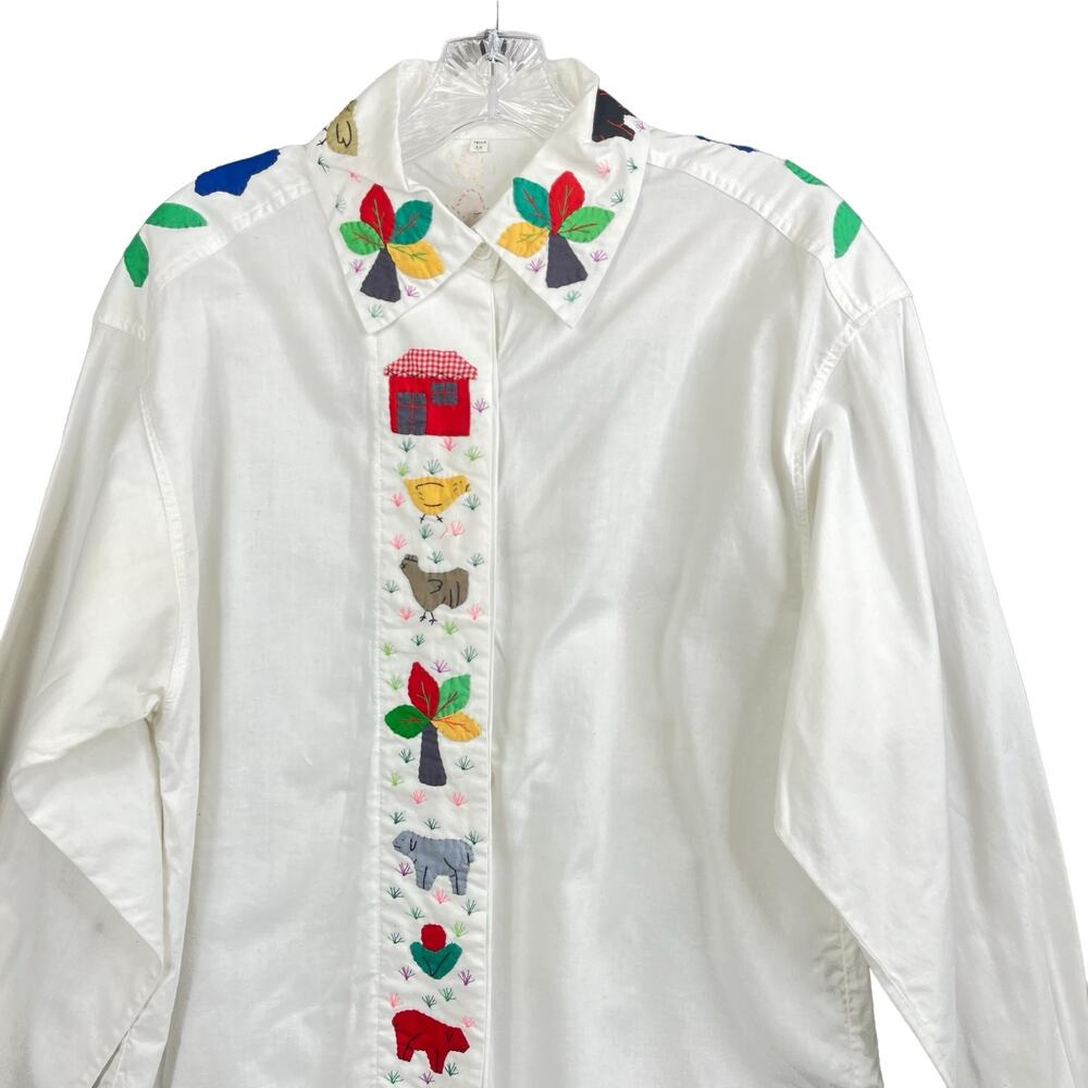 Vintage White Embroidered Cotton Shirt One Of A Kind Handmade M - Picture 5 of 11